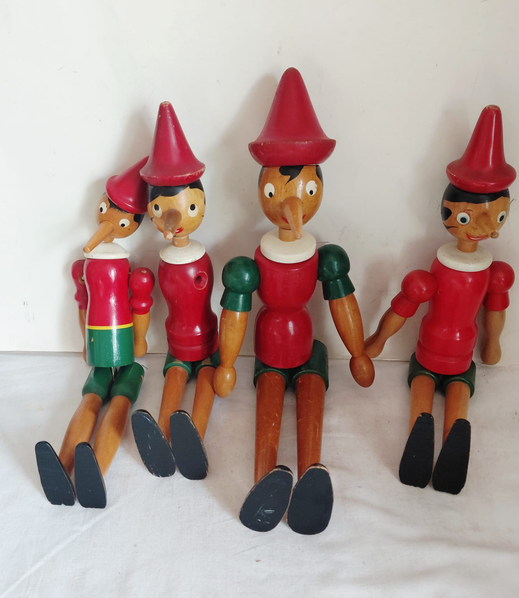 Lotto 4 Burattini Pinocchio in Legno Vintage