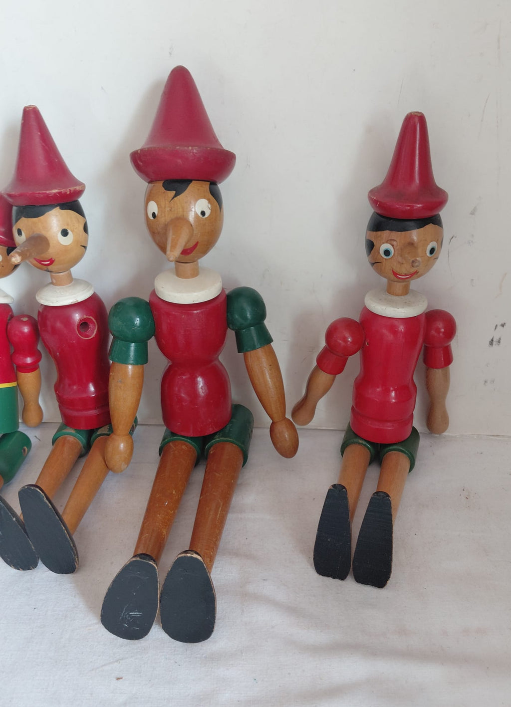 Lotto 4 Burattini Pinocchio in Legno Vintage