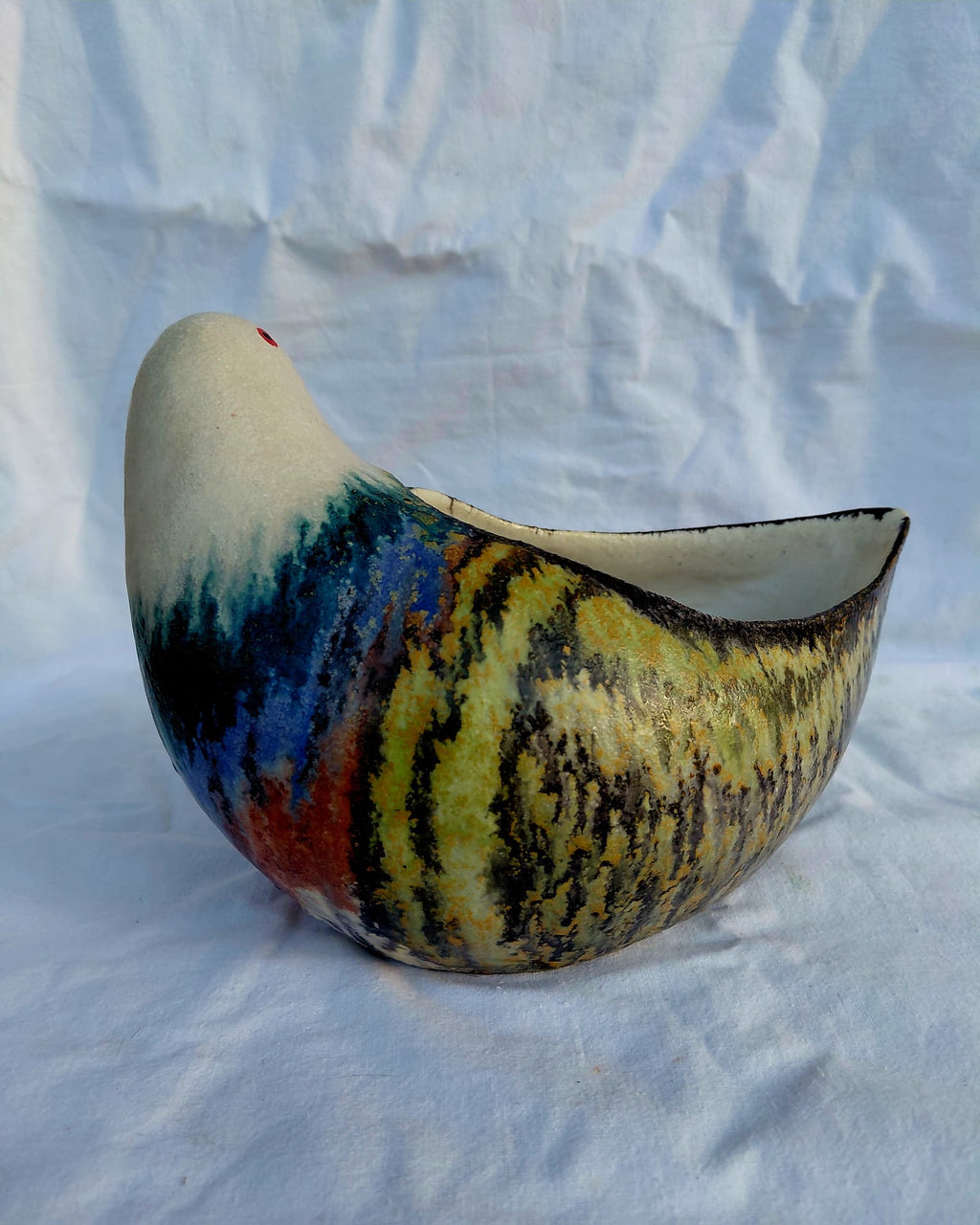 Centrotavola Artistico a Forma di Colomba in Ceramica Smaltata