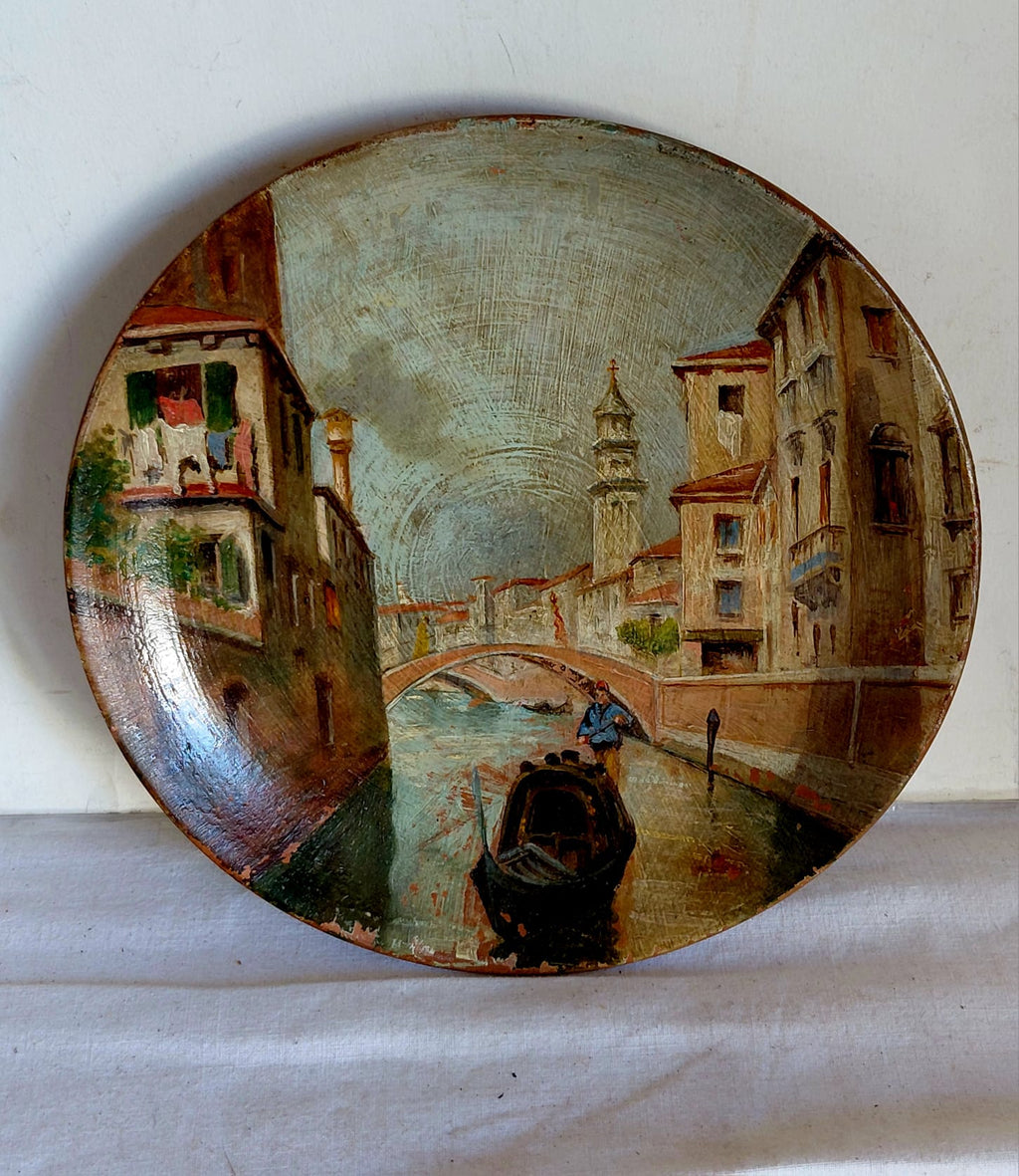 Piatto Decorativo con Veduta Veneziana Dipinta a Mano