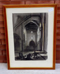 Acquerello monocromatico raffigurante interno di chiesa