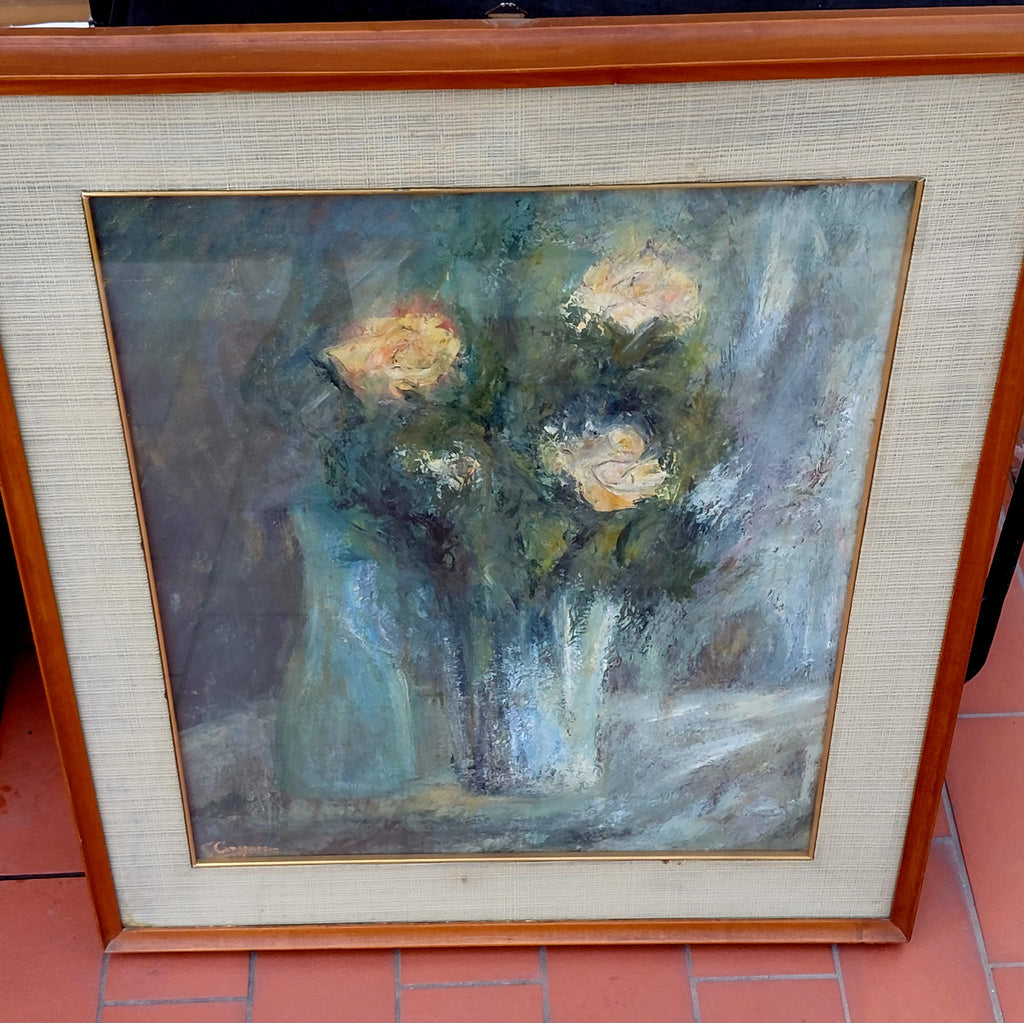 Quadro a olio floreale firmato con cornice