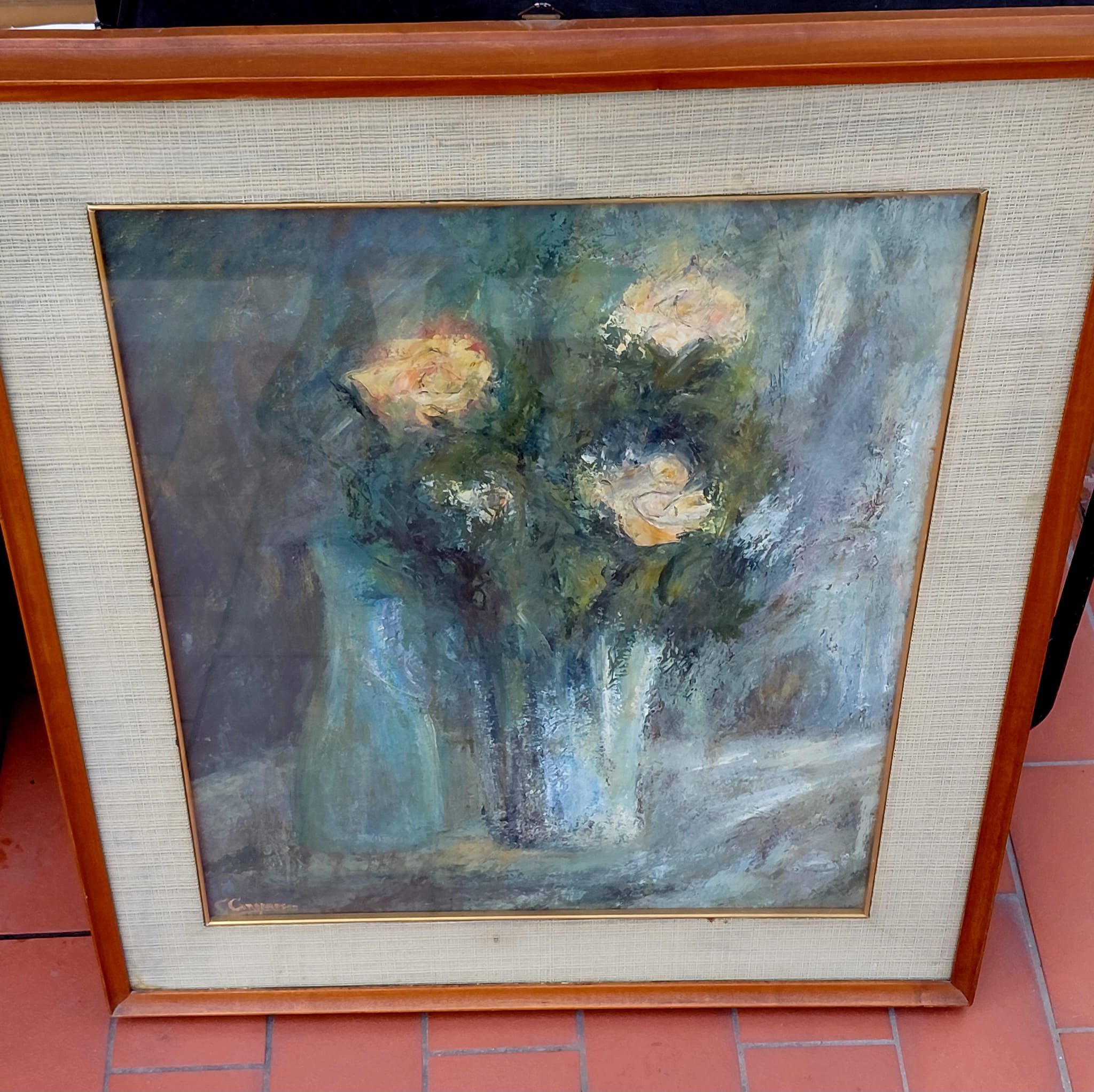 Quadro a olio floreale firmato con cornice