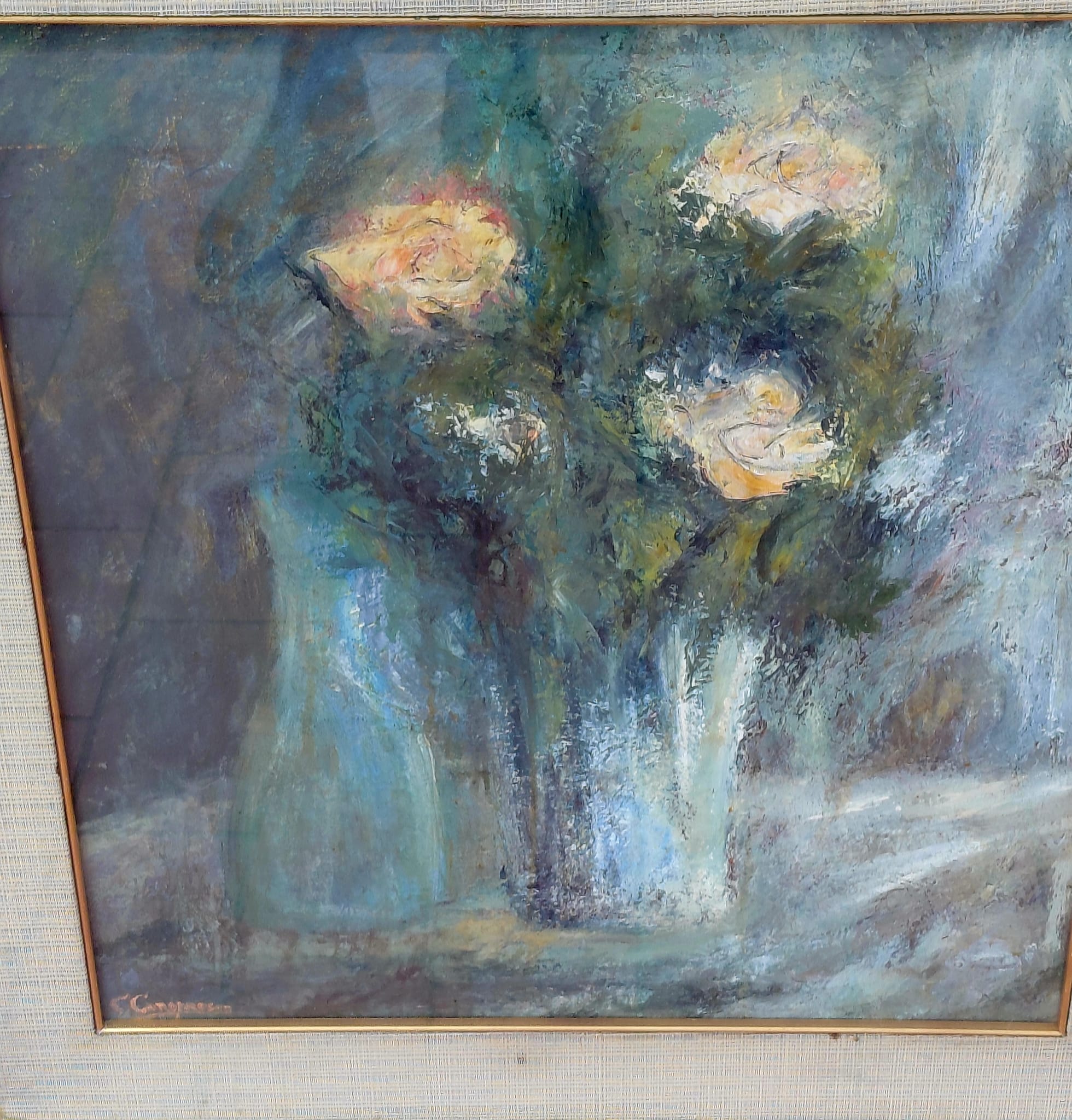 Quadro a olio floreale firmato con cornice