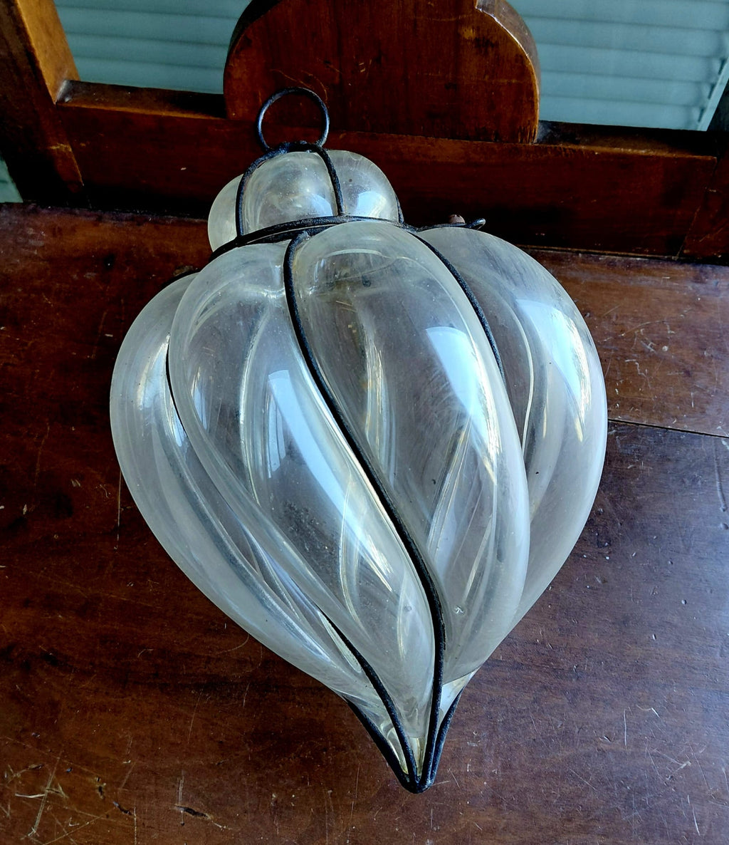 Lampada a sospensione vintage in vetro e metallo