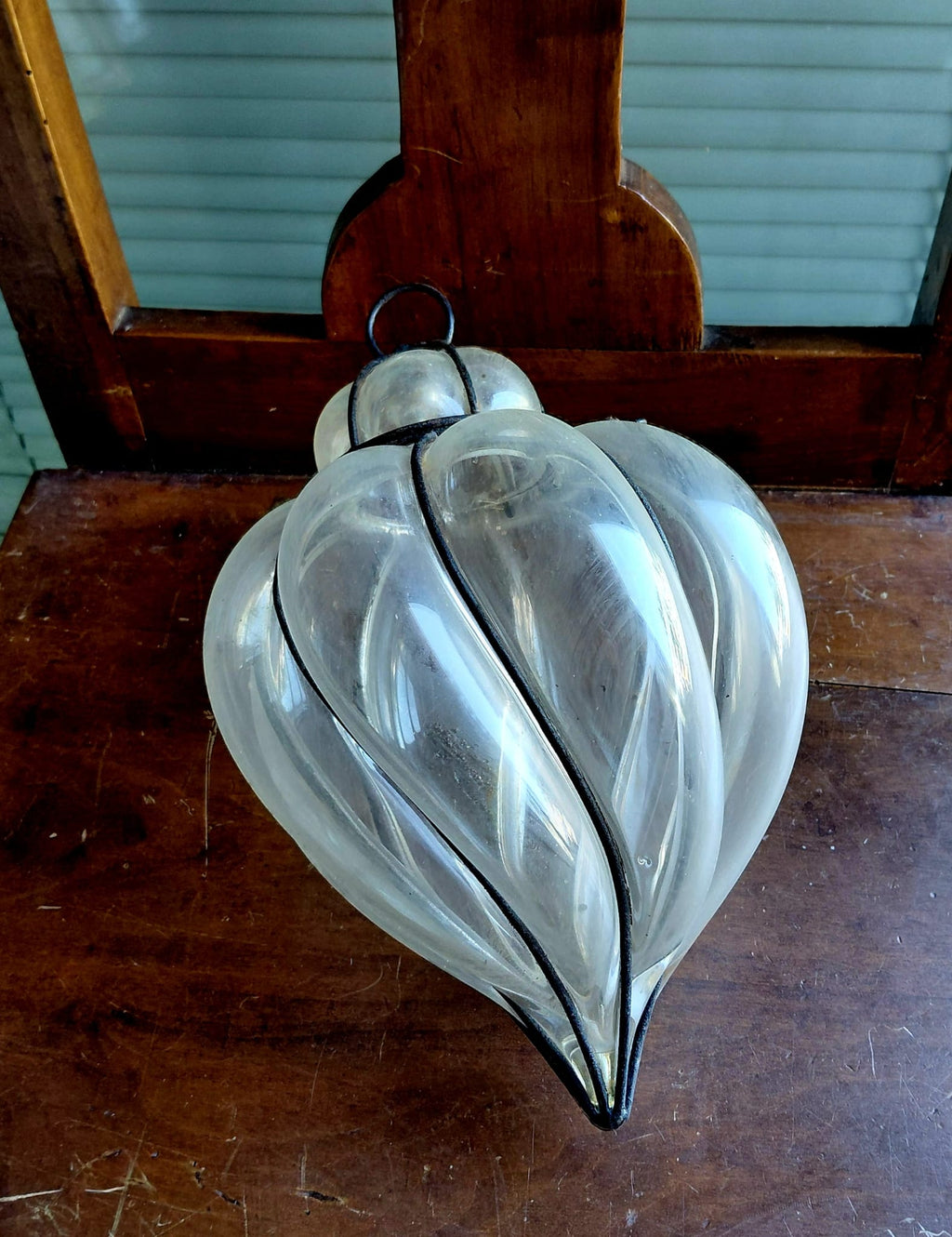 Lampada a sospensione vintage in vetro e metallo